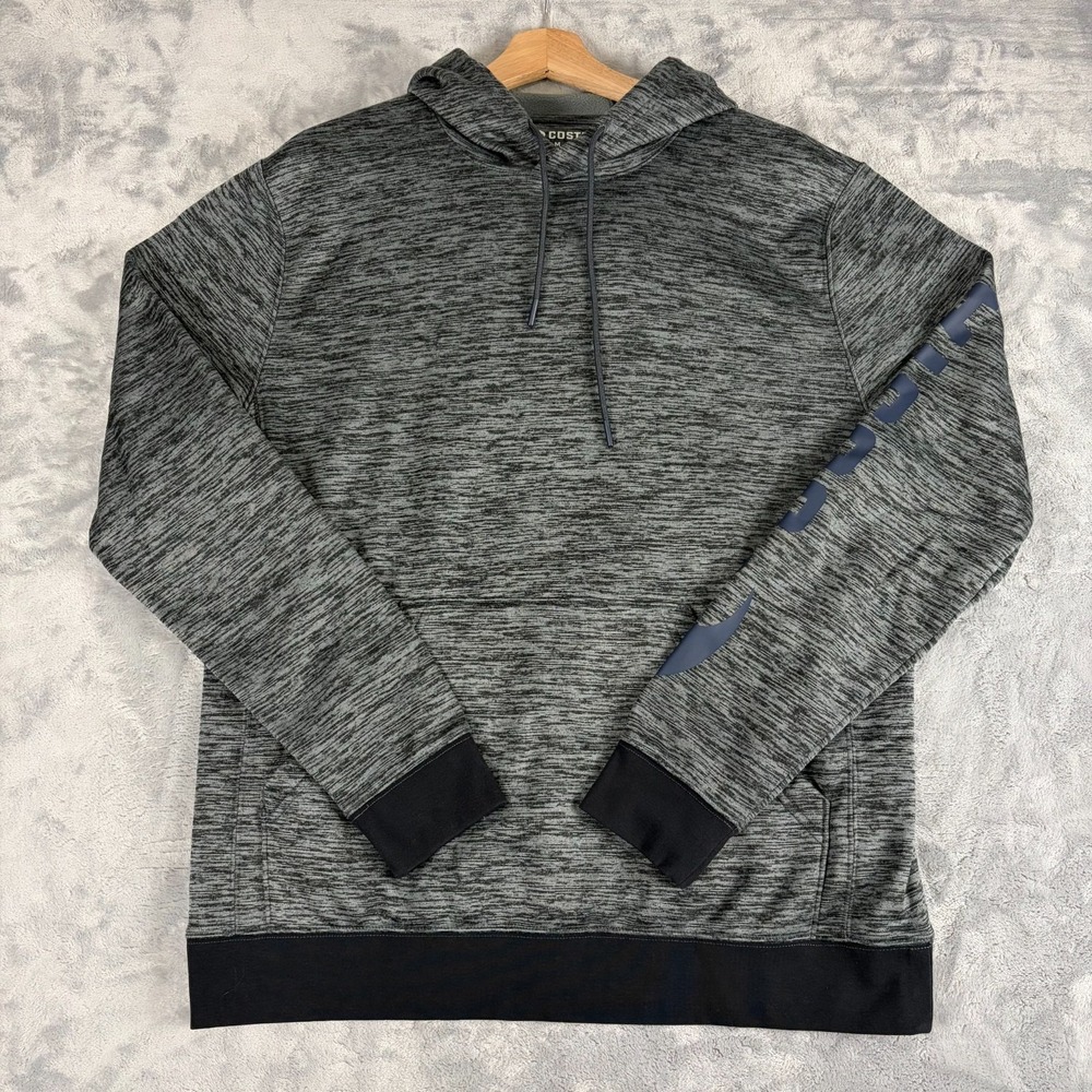 Costa Hoodie Mens Medium Gray Marled Performance Fleece Logo Graphic Pullover
